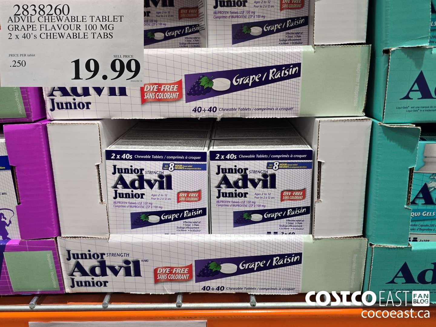 2838260 ADVIL CHEWABLE TABLET GRAPE FLAVOUR 100 MG 2 X 40'S CHEWABLE TABS $19.99