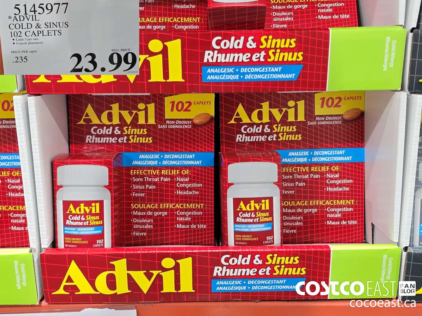 5145977 ADVIL COLD & SINUS 102 CAPLETS $23.99