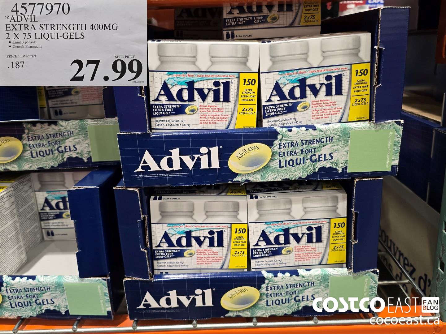 4577970 ADVIL EXTRA STRENGTH 400 MG 2 X 75 LIQUI-GELS $27.99