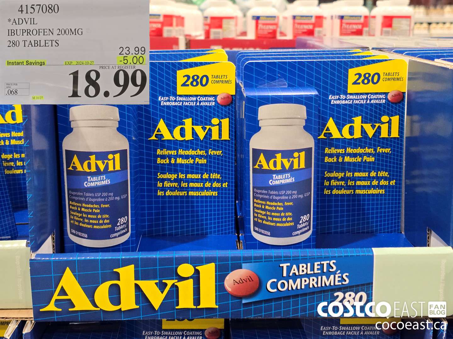 4157080 ADVIL IBUPROFEN 200MG 280 TABLETS ($5.00 INSTANT SAVINGS EXPIRES ON 2024-10-27) $18.99