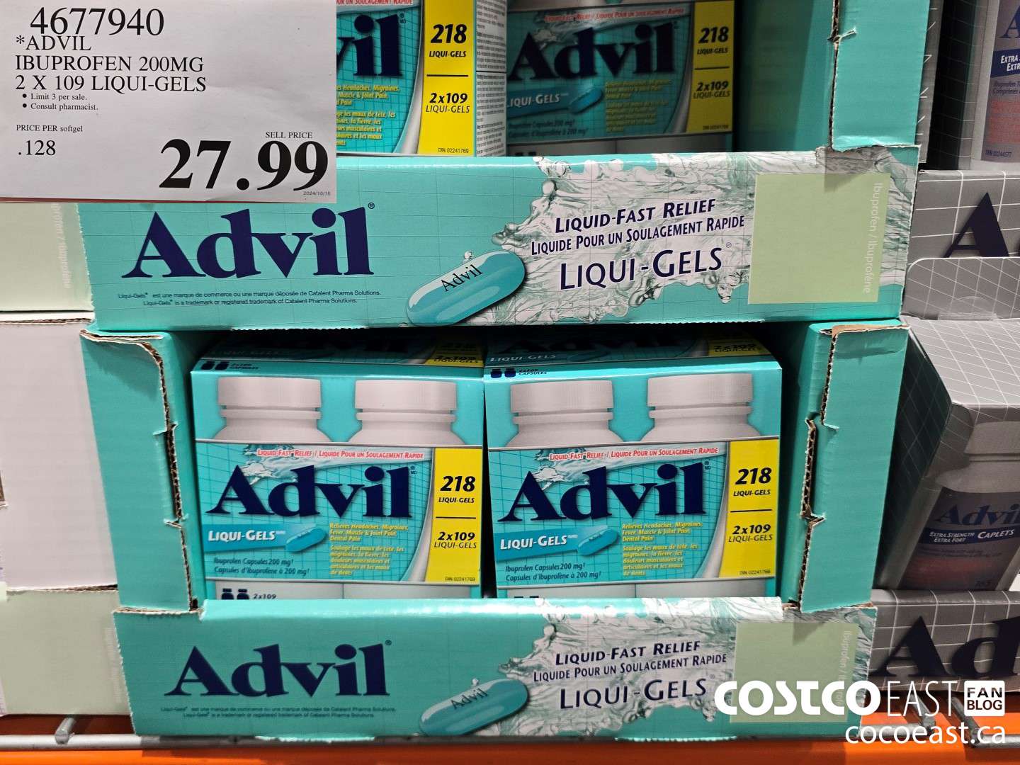 4677940 ADVIL IBUPROFEN 200MG 2 X 109 LIQUI-GELS $27.99