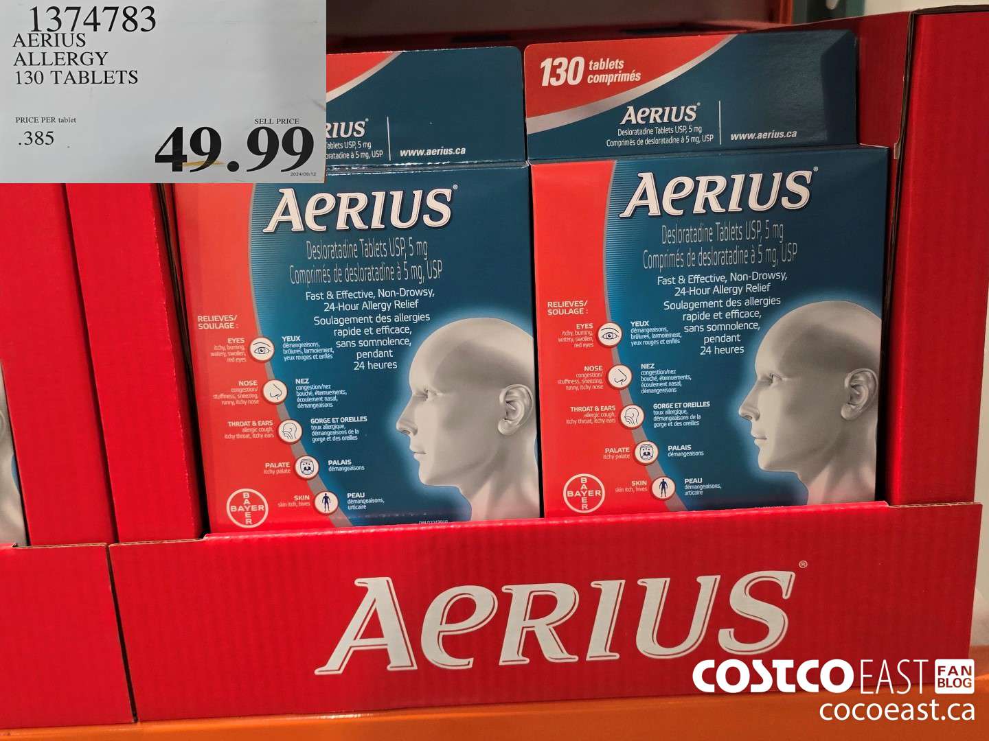 1374783 AERIUS ALLERGY 130 TABLETS $49.99