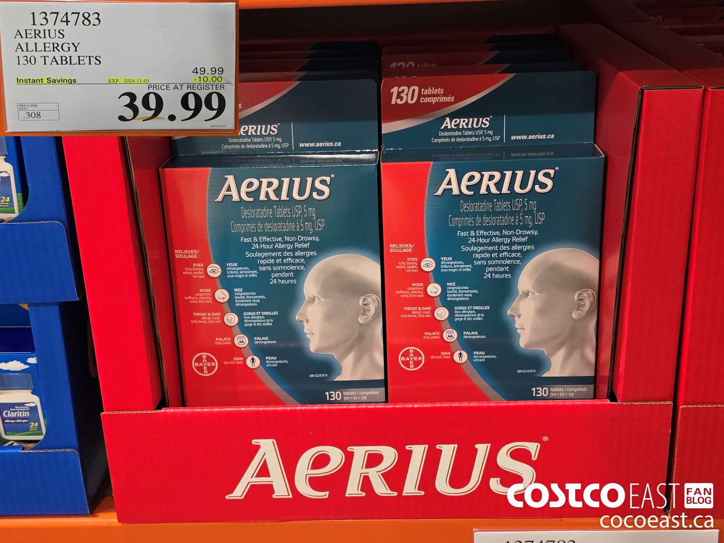 1374783 AERIUS ALLERGY 130 TABLETS ($10.00 INSTANT SAVINGS EXPIRES ON 2024-11-03) $39.99