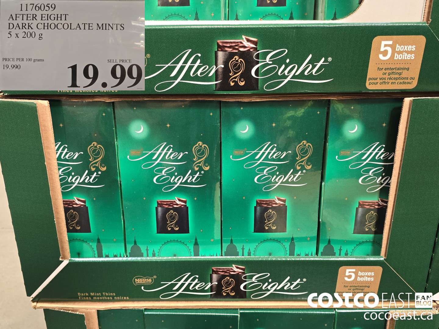 1176059 AFTER EIGHT DARK CHOCOLATE MINTS 5 x 200 g $19.99