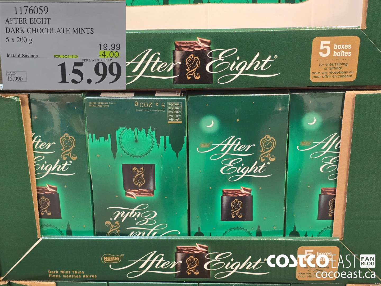 1176059 AFTER EIGHT DARK CHOCOLATE MINTS 5 x 200 g ($4.00 INSTANT SAVINGS EXPIRES ON 2024-11-10) $15.99