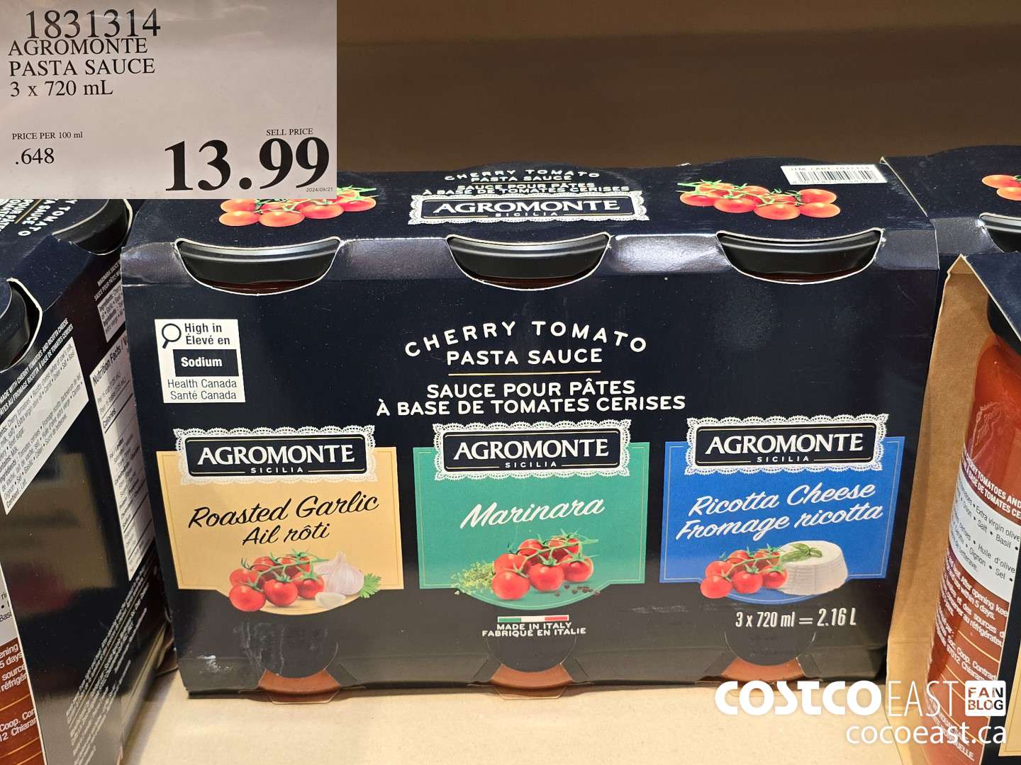 1831314 AGROMONTE PASTA SAUCE 3 X 720 ML $13.99