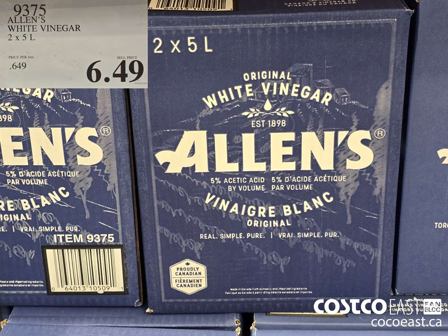 9375 ALLEN'S WHITE VINEGAR 2 X 5 L $6.49