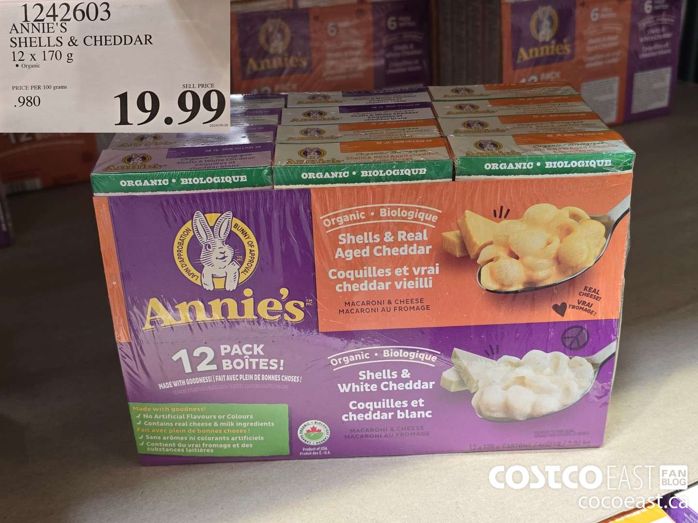 1242603 ANNIE'S ORGANIC MAC & CHEESE 12 X 170 G $19.99