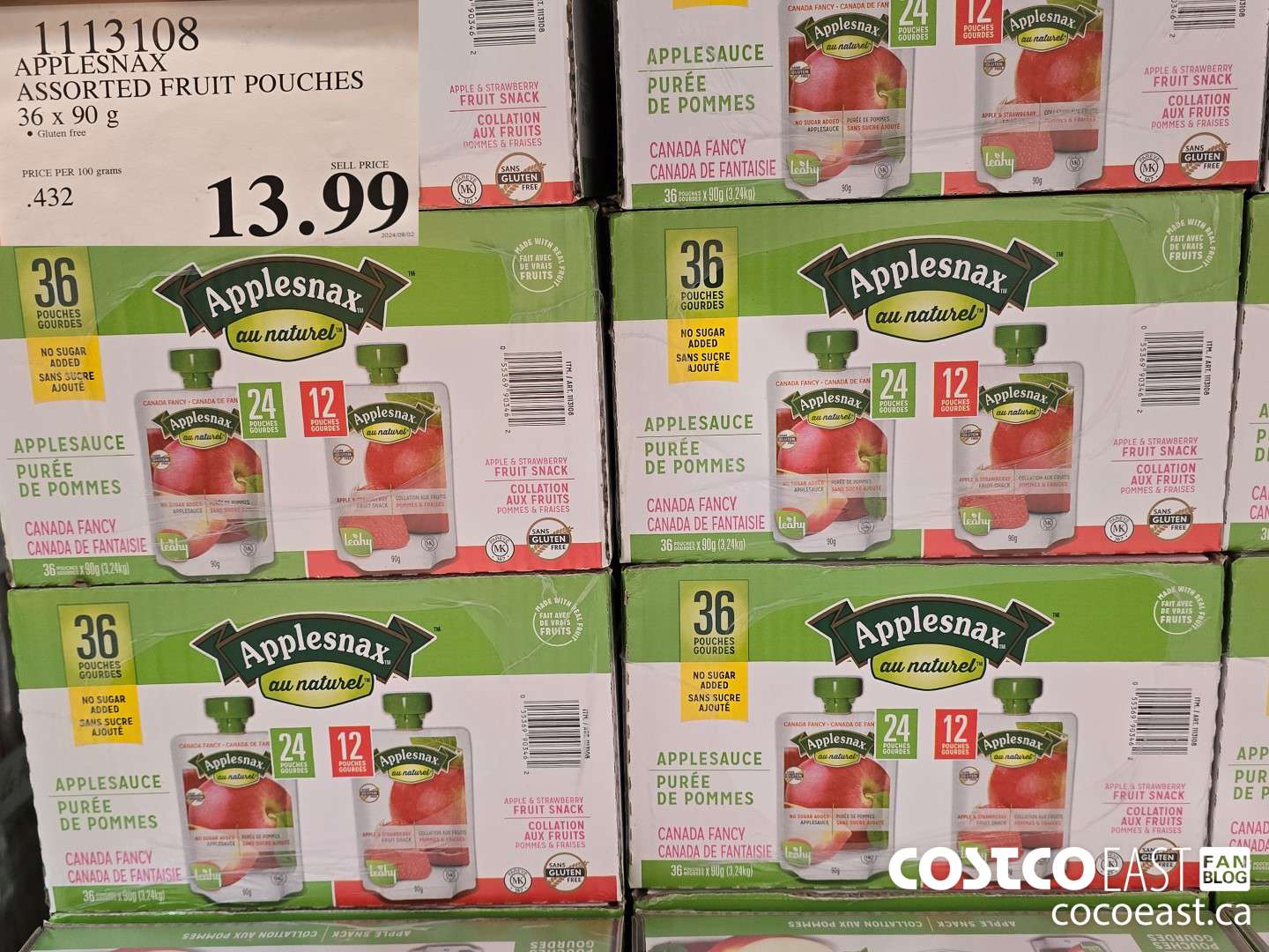 1113108 APPLESNAX ASSORTED FRUIT POUCHES 36 x 90 g $13.99