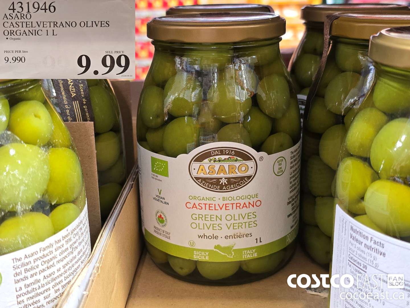 431946 ASARO CASTELVETRANO OLIVES ORGANIC 1 L $9.99