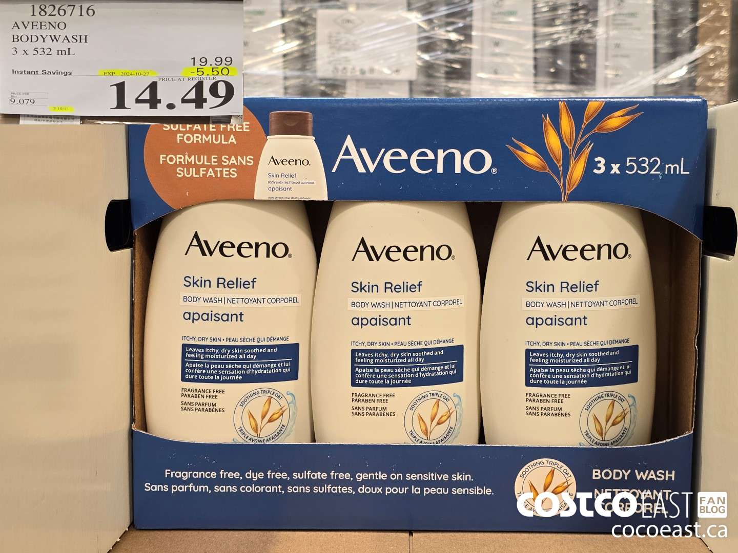 1826716 AVEENO BODYWASH 3 x 532 ML ($5.50 INSTANT SAVINGS EXPIRES ON 2024-10-27) $14.49