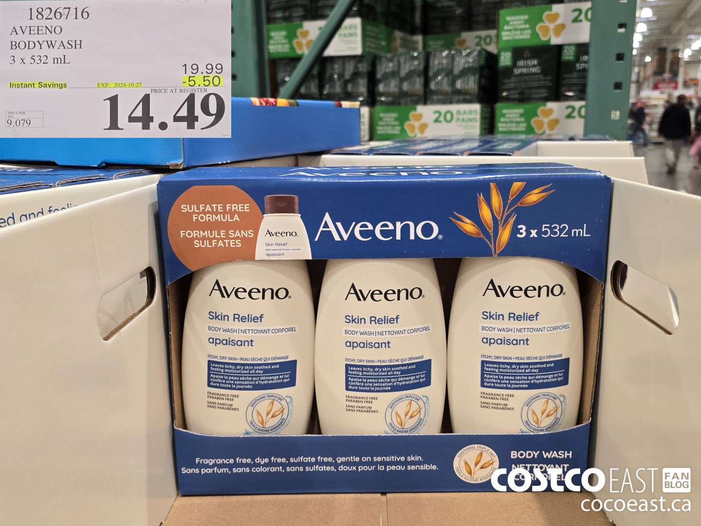 1826716 AVEENO BODYWASH 3 x 532 ML ($5.50 INSTANT SAVINGS EXPIRES ON 2024-10-27) $14.49