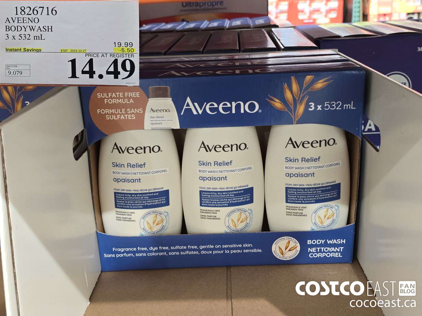 1826716 AVEENO BODYWASH 3 x 532 ML ($5.50 INSTANT SAVINGS EXPIRES ON 2024-10-27) $14.49
