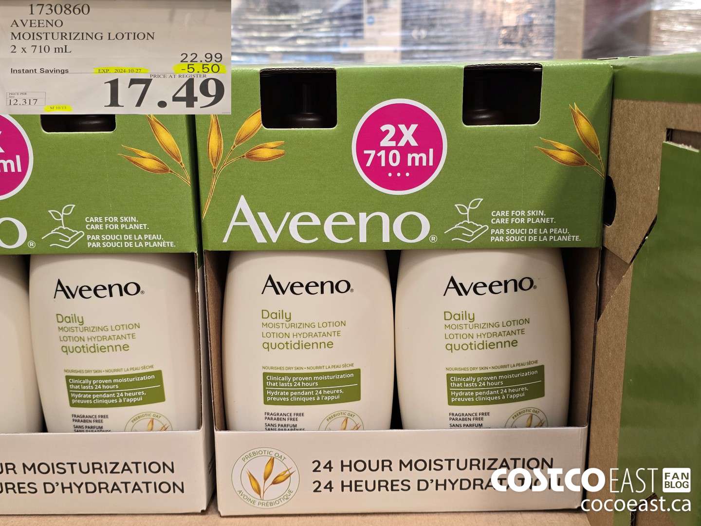 1730860 AVEENO MOISTURIZING LOTION 2 X 710 ML ($5.50 INSTANT SAVINGS EXPIRES ON 2024-10-27) $17.49