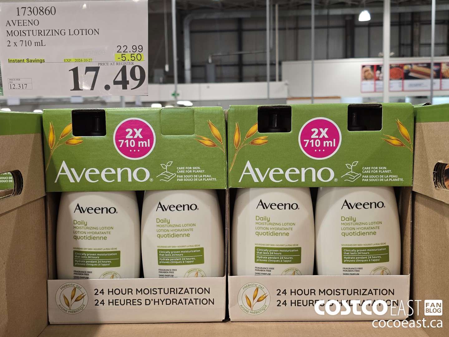 1730860 AVEENO MOISTURIZING LOTION 2 X 710 ML ($5.50 INSTANT SAVINGS EXPIRES ON 2024-10-27) $17.49
