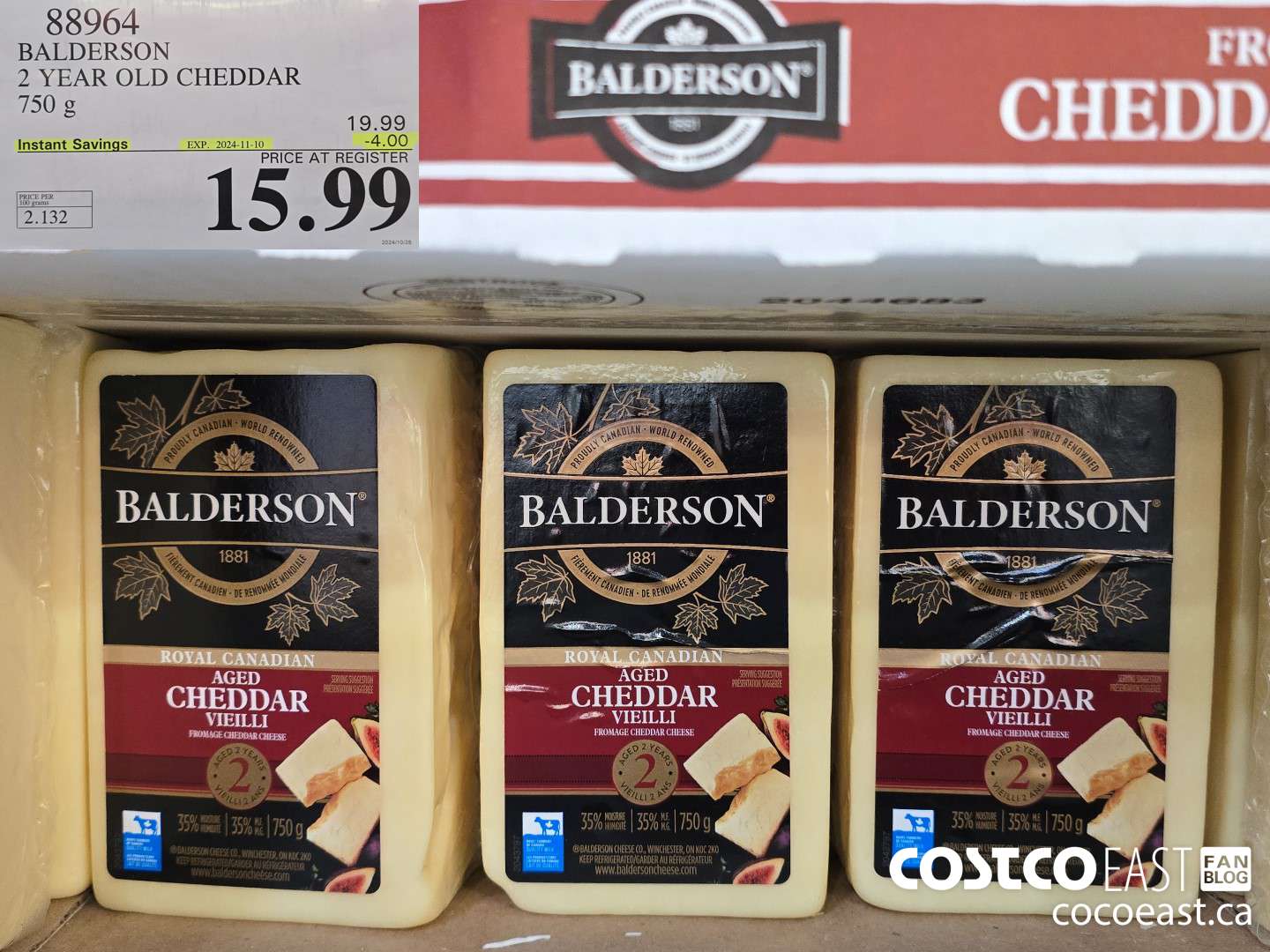 88964 BALDERSON 2 YEAR OLD CHEDDAR 750 g ($4.00 INSTANT SAVINGS EXPIRES ON 2024-11-10) $15.99