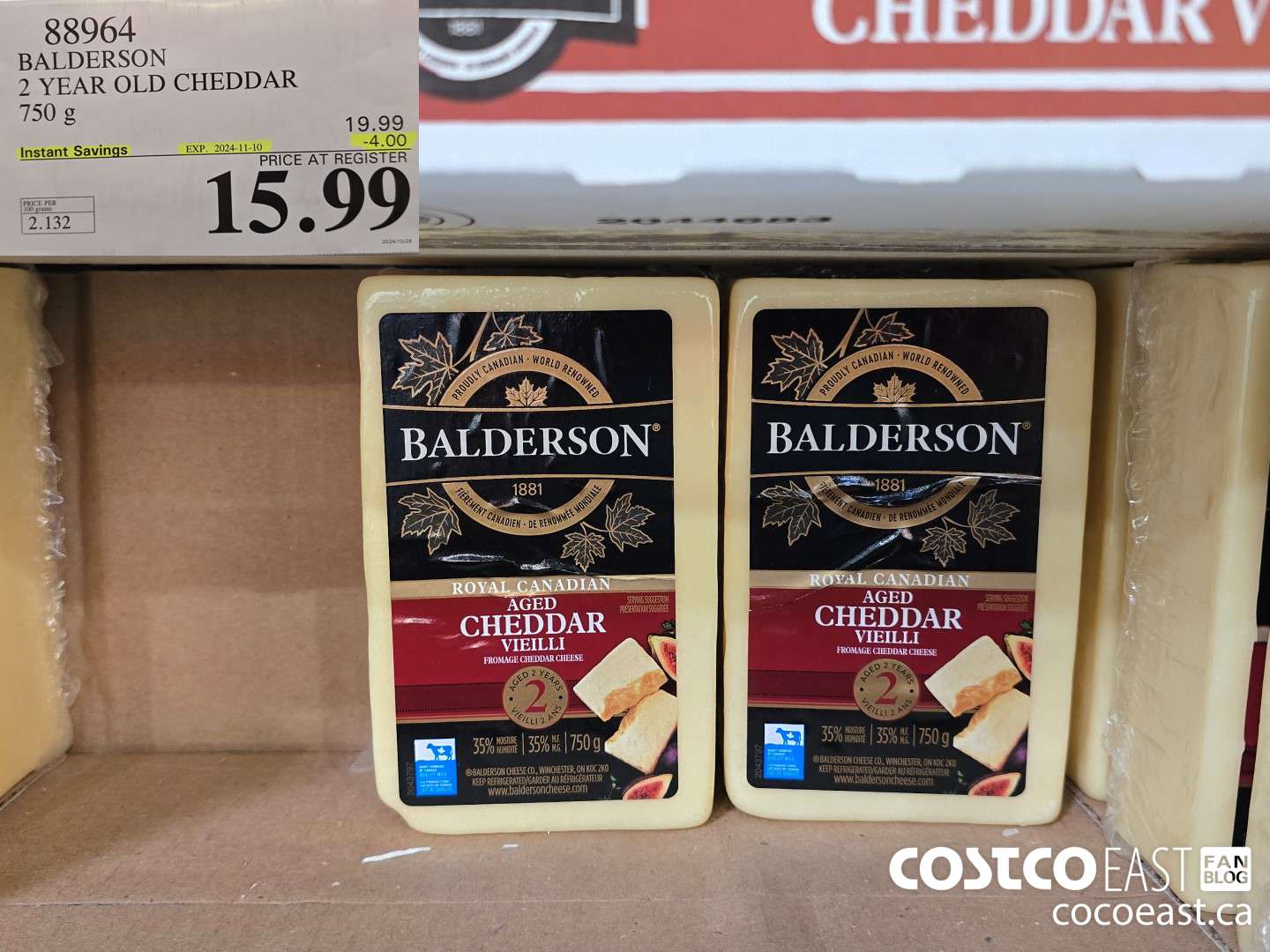 88964 BALDERSON 2 YEAR OLD CHEDDAR 750 g ($4.00 INSTANT SAVINGS EXPIRES ON 2024-11-10) $15.99
