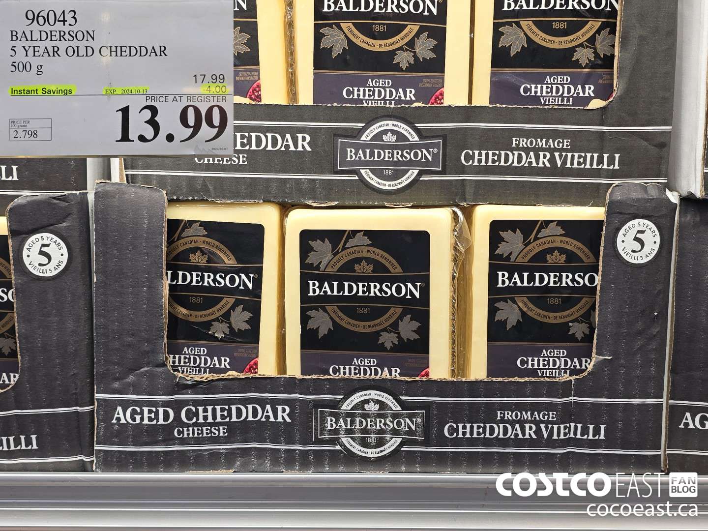 96043 BALDERSON 5 YEAR OLD CHEDDAR 500 G ($4.00 INSTANT SAVINGS EXPIRES ON 2024-10-13) $13.99