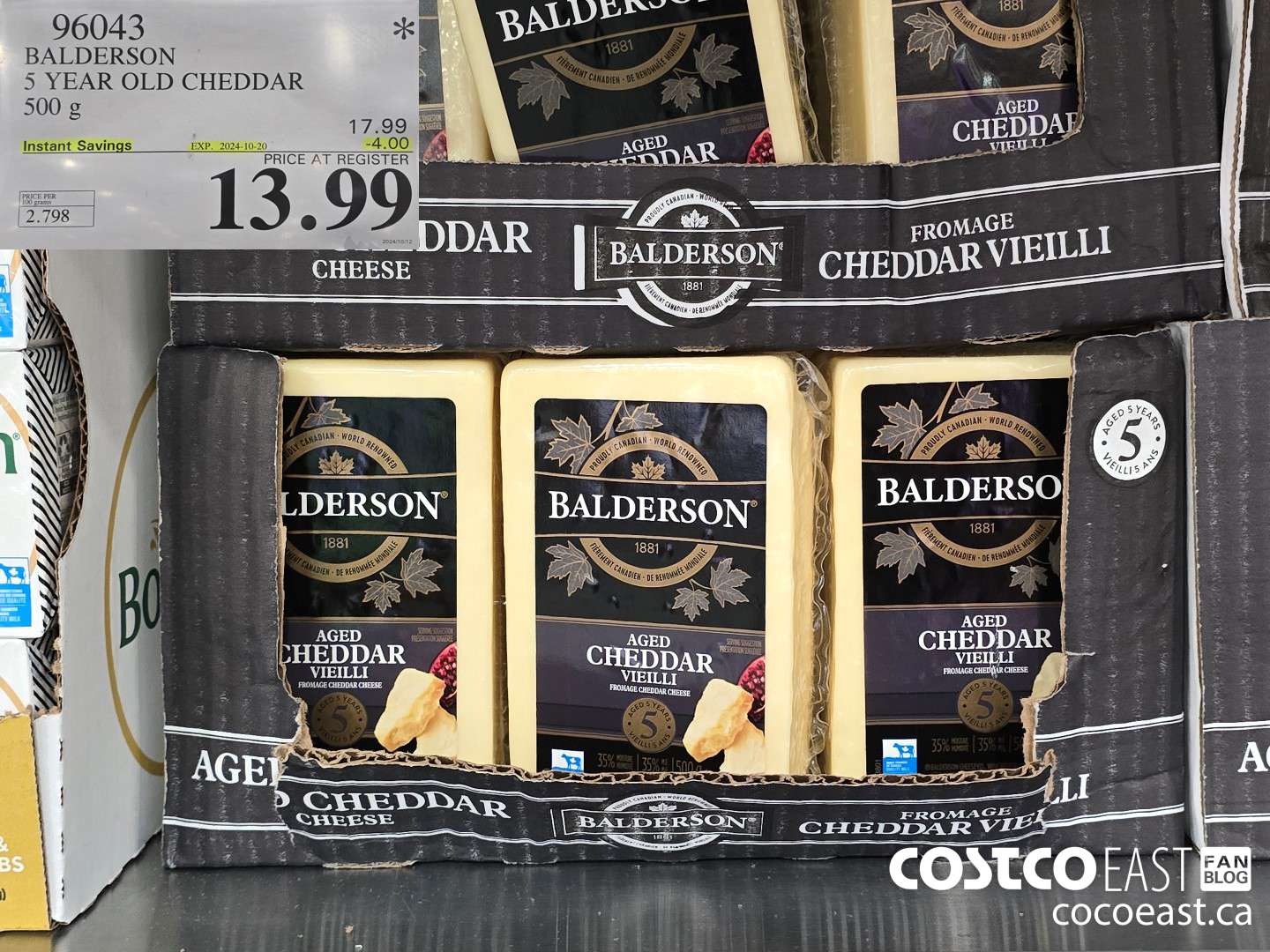 96043 BALDERSON 5 YEAR OLD CHEDDAR 500 G ($4.00 INSTANT SAVINGS EXPIRES ON 2024-10-20) $13.99