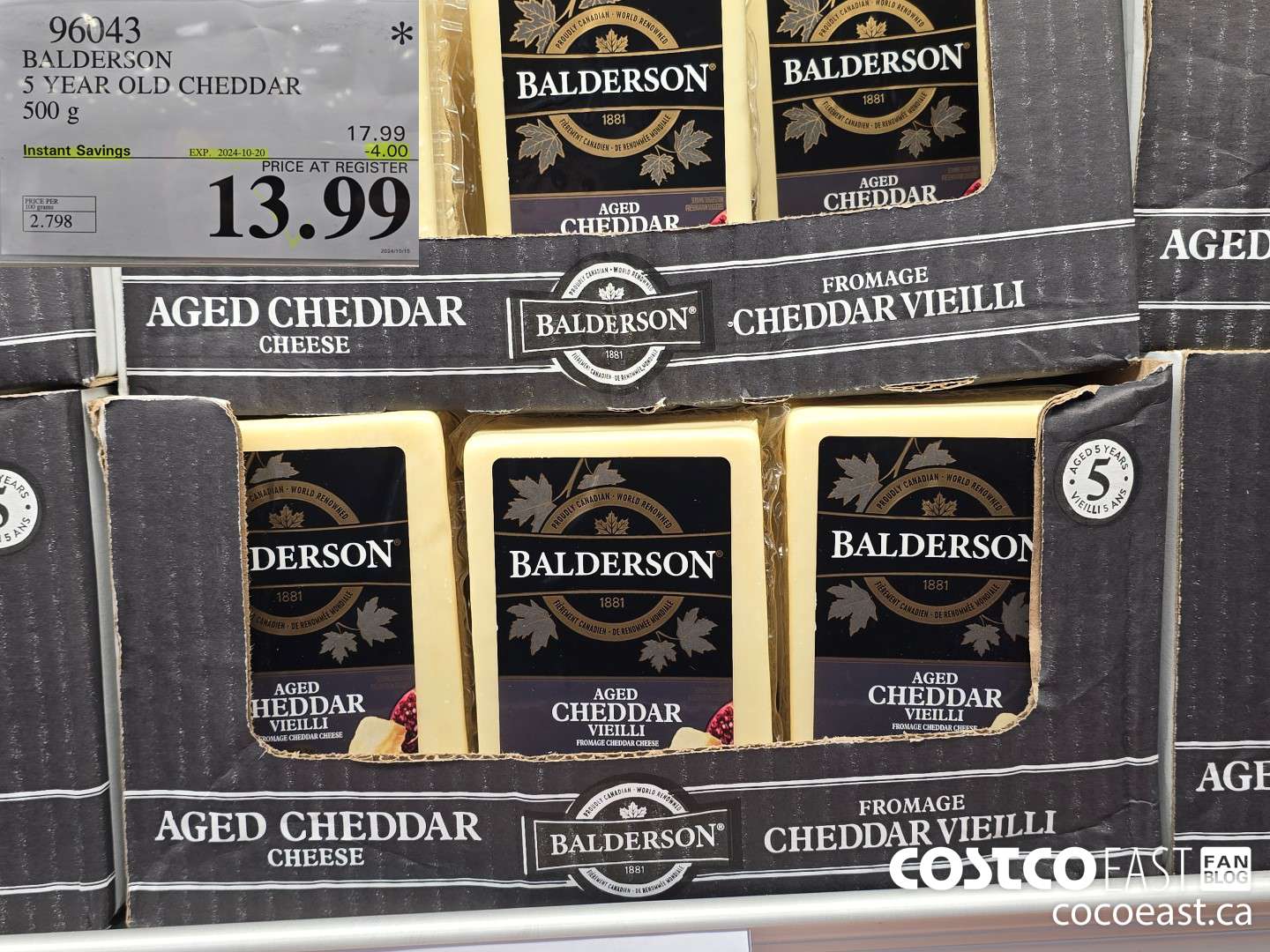 96043 BALDERSON 5 YEAR OLD CHEDDAR 500 G ($4.00 INSTANT SAVINGS EXPIRES ON 2024-10-20) $13.99