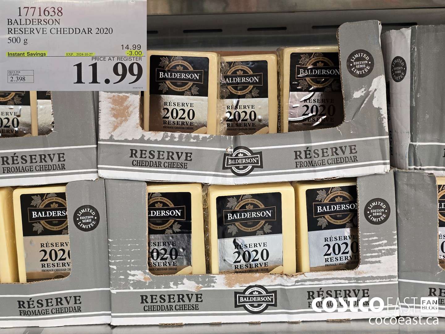1771638 BALDERSON RESERVE CHEDDAR 2020 500 G ($3.00 INSTANT SAVINGS EXPIRES ON 2024-10-27) $11.99