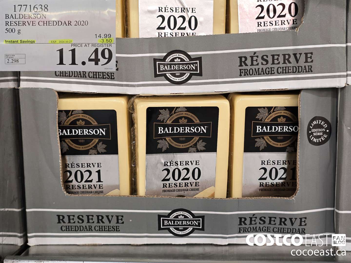 1771638 BALDERSON RESERVE CHEDDAR 2020 500 G ($3.50 INSTANT SAVINGS EXPIRES ON 2024-10-27) $11.49