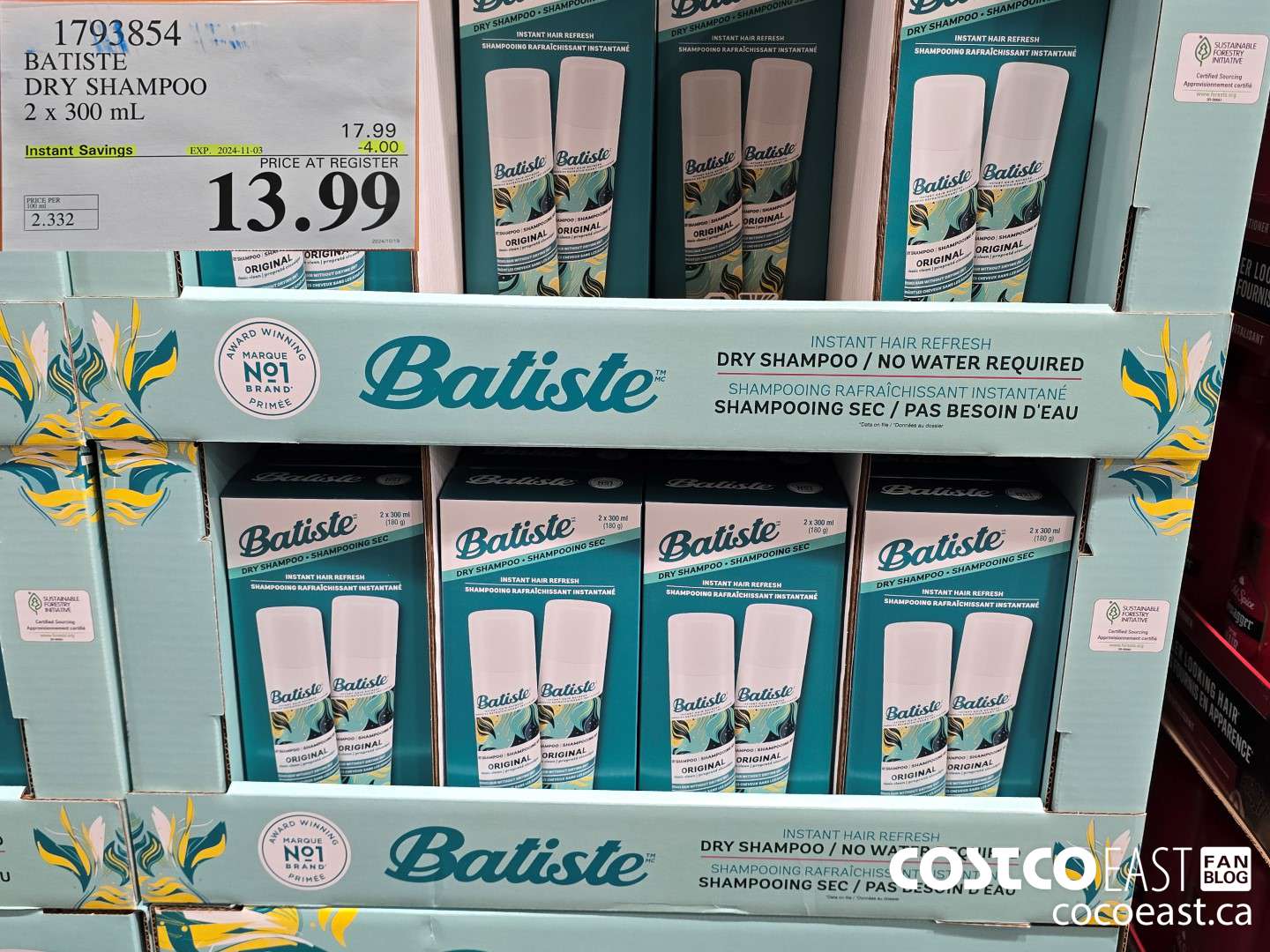 1793854 BATISTE DRY SHAMPOO 2 x 300 mL ($4.00 INSTANT SAVINGS EXPIRES ON 2024-11-03) $13.99