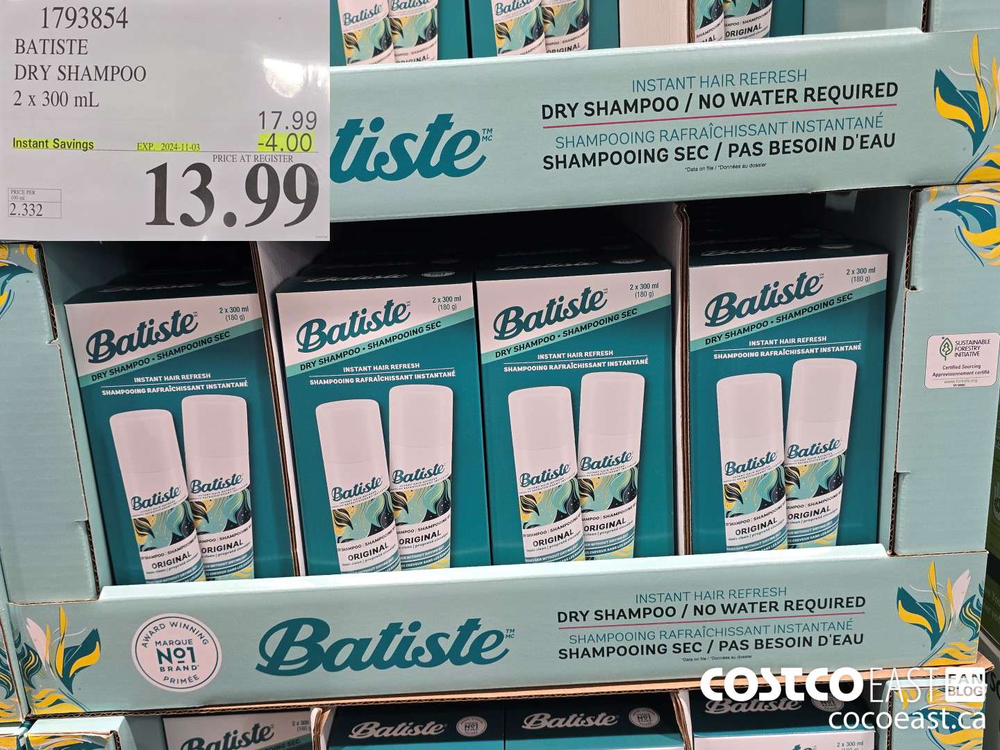 1793854 BATISTE DRY SHAMPOO 2 x 300 mL ($4.00 INSTANT SAVINGS EXPIRES ON 2024-11-03) $13.99