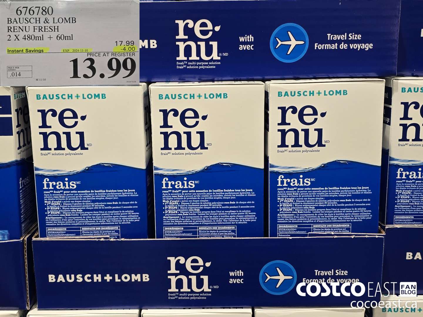676780 BAUSCH & LOMB RENU FRESH 2 X 480 ML + 60ML ($4.00 INSTANT SAVINGS EXPIRES ON 2024-11-10) $13.99