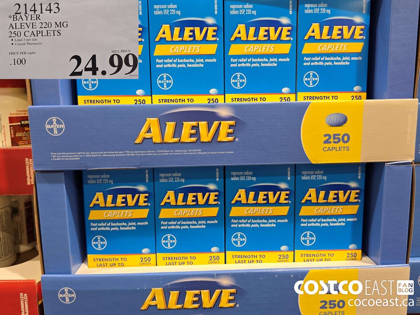 214143 BAYER ALEVE 220 MG 250 CAPLETS $24.99