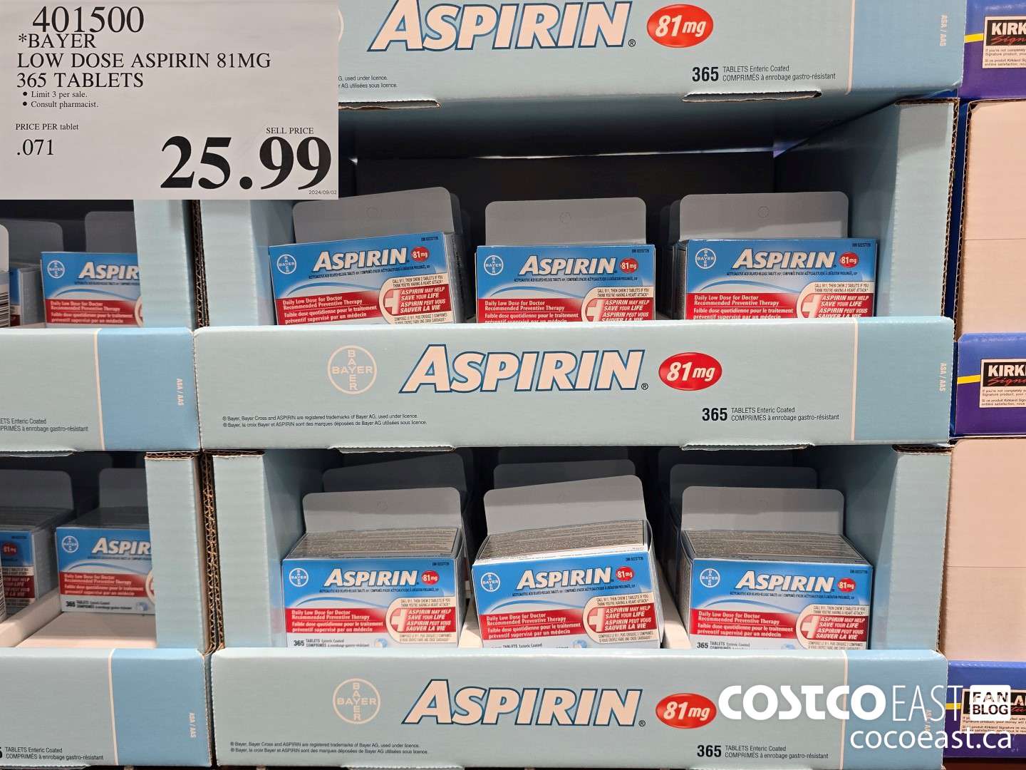 401500 BAYER LOW DOSE ASPIRIN 81MG 365 TABLETS $25.99