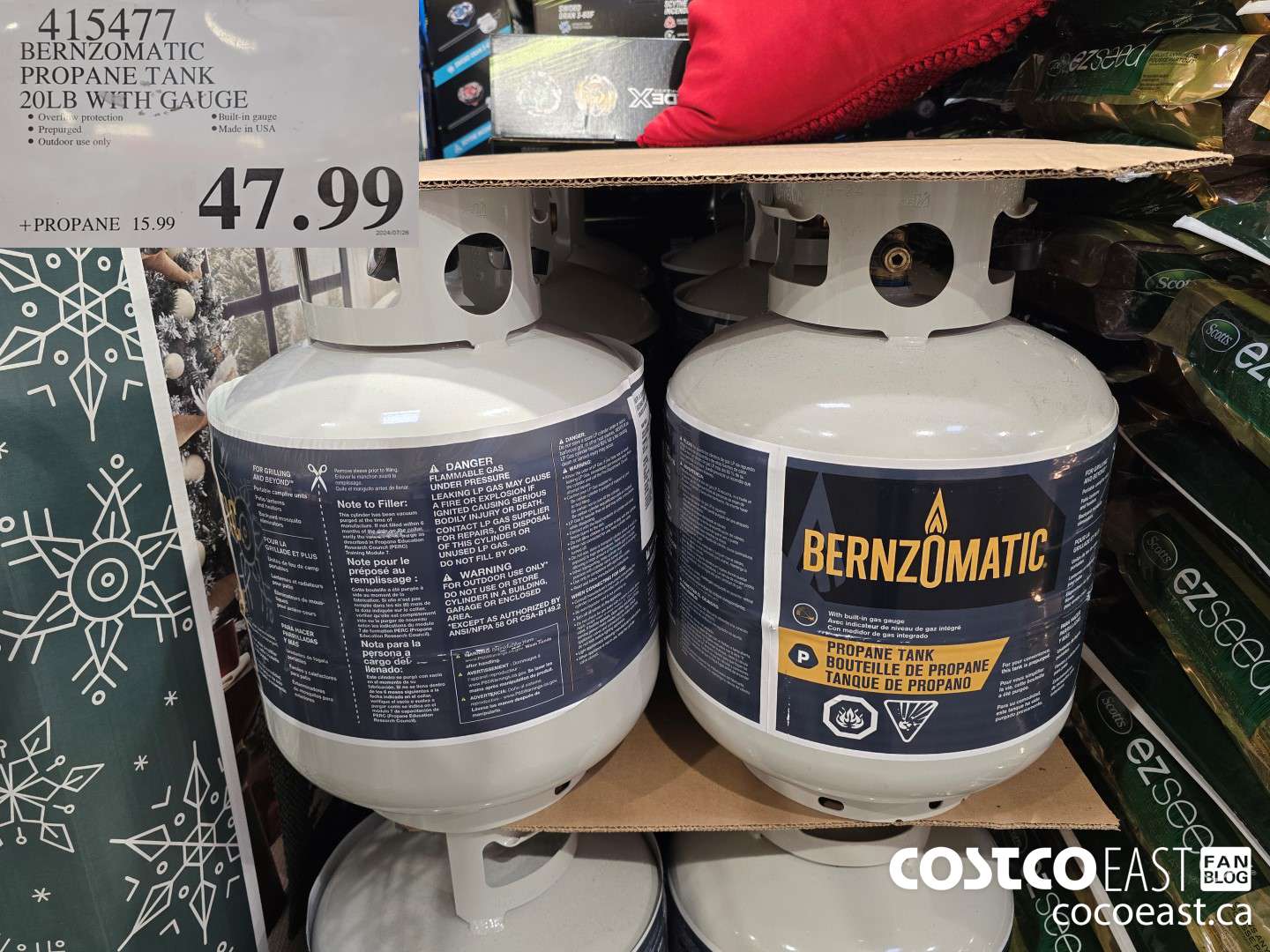 415477 BERNZOMATIC PROPANE TANK 20 LB WITH GAUGE $47.99