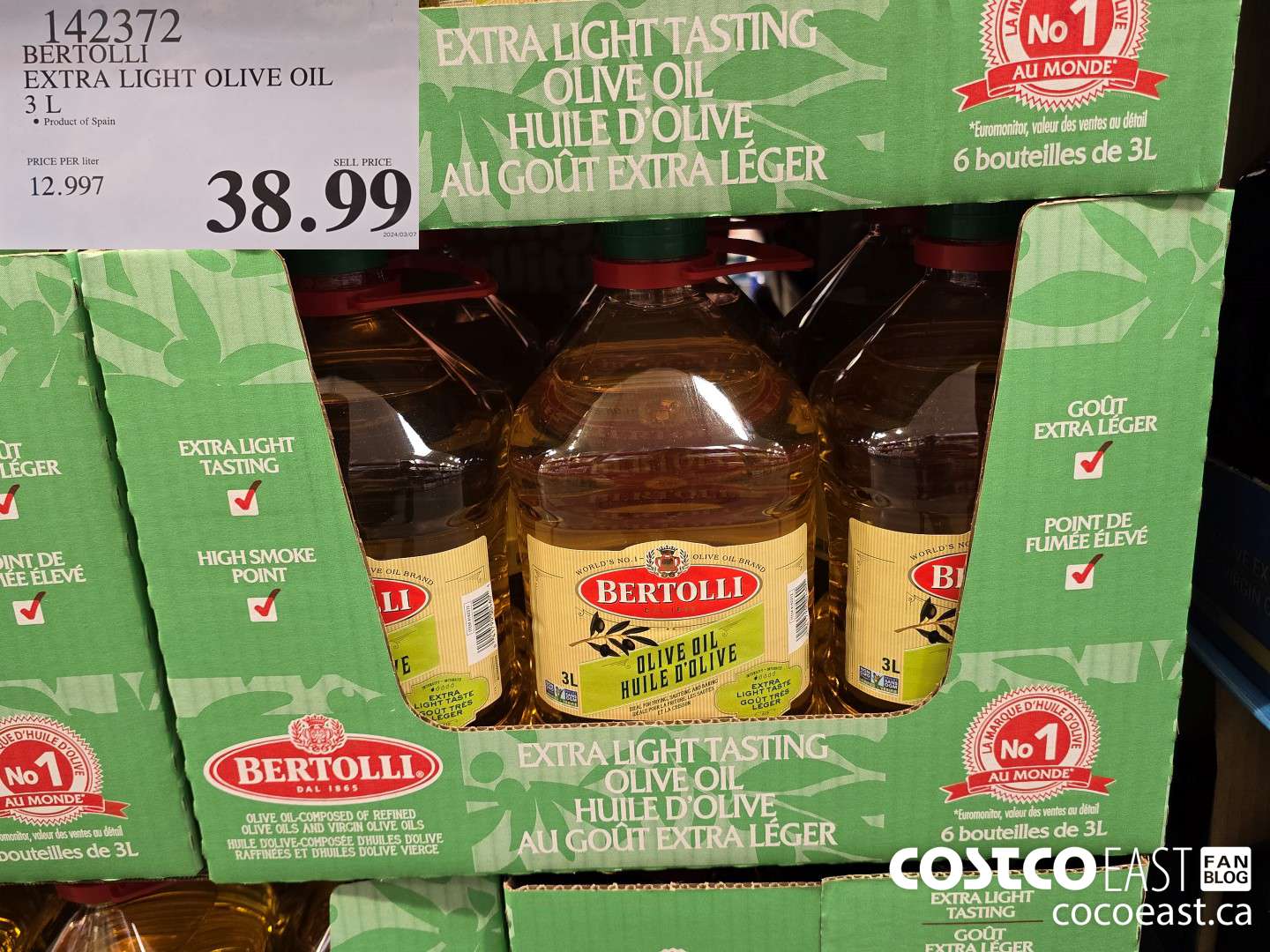 142372 BERTOLLI EXTRA LIGHT OLIVE OIL 3L $38.99