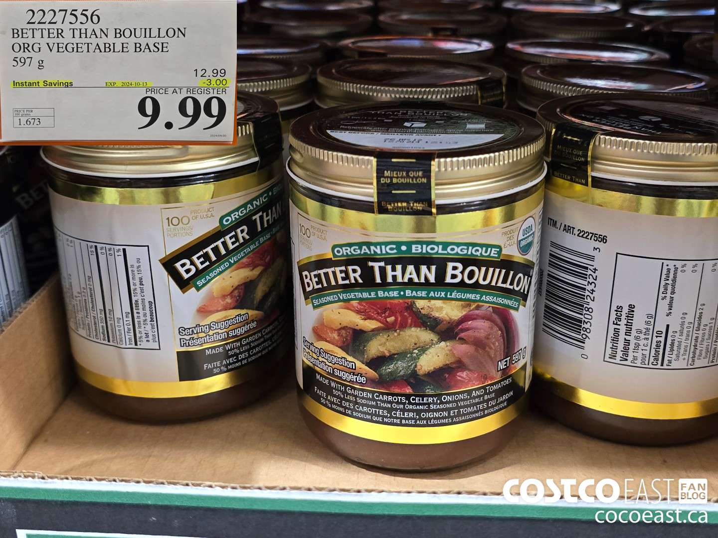 2227556 BETTER THAN BOUILLON ORG VEGETABLE BASE 597 g ($3.00 INSTANT SAVINGS EXPIRES ON 2024-10-13) $9.99