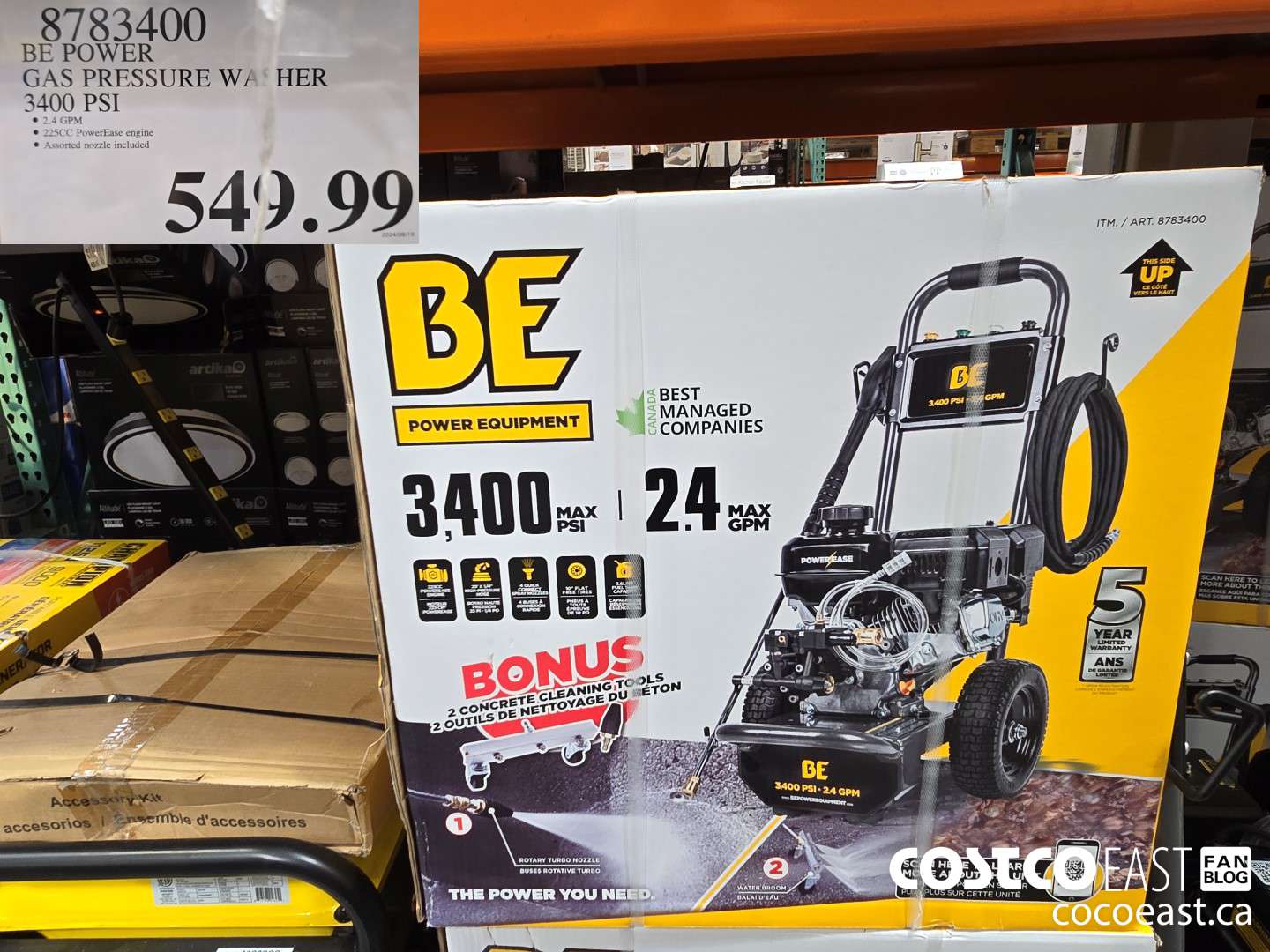 8783400 BE POWER GAS PRESSURE WASHER 3400 PSI $549.99