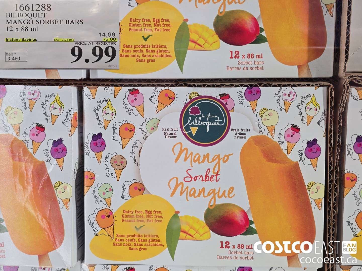 1661288 BILBOQUET MANGO SORBET BARS 12 x 88 ml ($5.00 INSTANT SAVINGS EXPIRES ON 2024-10-27) $9.99