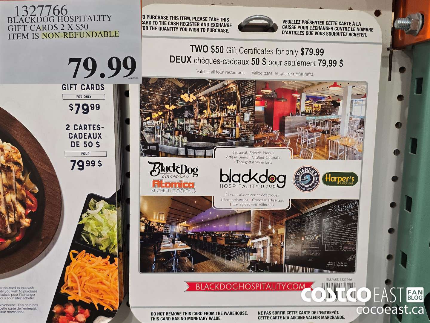 1327766 BLACKDOG HOSPITALITY GIFT CERTIFICATES 2 X $50 THIS ITEM IS NON-REFUNDABLE $79.99