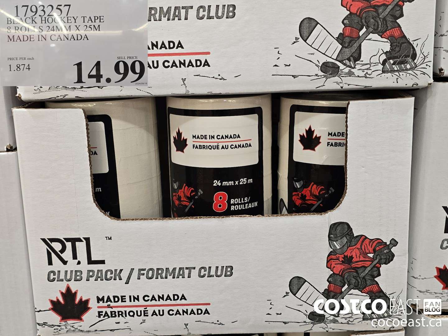 1793257 BLACK HOCKEY TAPE 2 ROLLS 24MM X 25M MADE IN CANADA $14.99