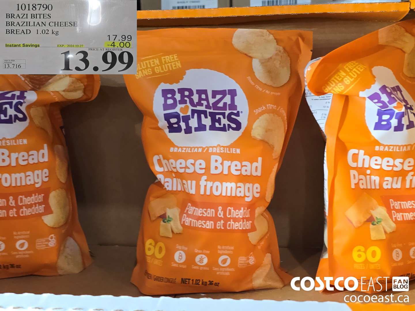 1018790 BRAZI BITES BRAZILIAN CHEESE BREAD 1.02 kg ($4.00 INSTANT SAVINGS EXPIRES ON 2024-10-27) $13.99