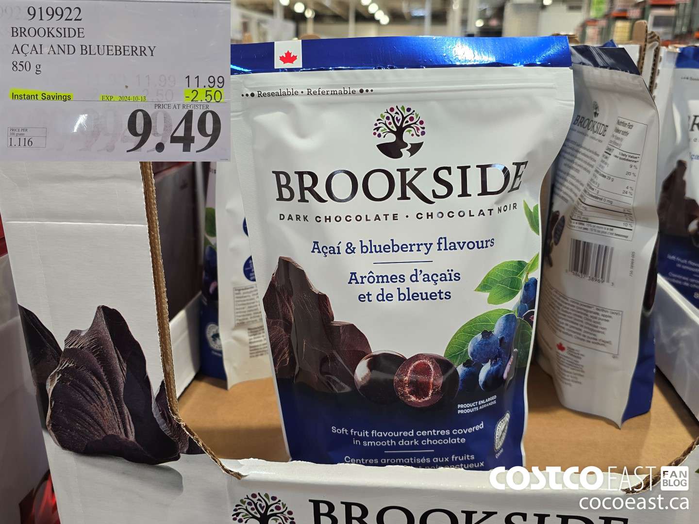 919922 BROOKSIDE ACAI AND BLUEBERRY 850 G ($2.50 INSTANT SAVINGS EXPIRES ON 2024-10-13) $9.49
