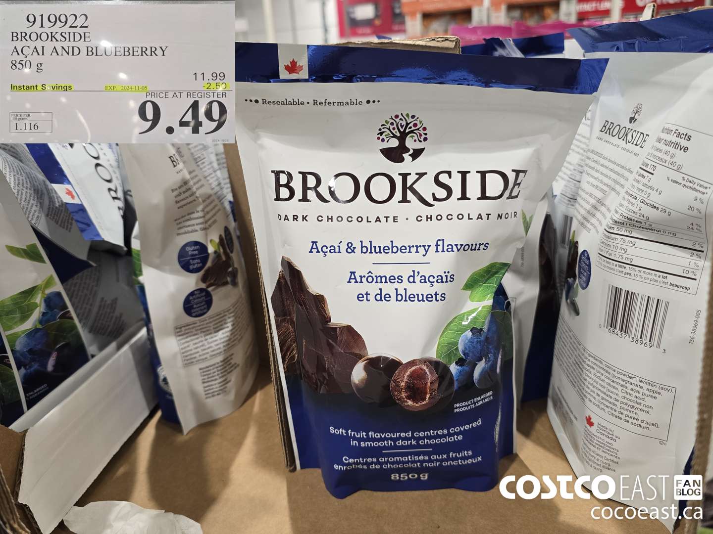 919922 BROOKSIDE ACAI AND BLUEBERRY 850 G ($2.50 INSTANT SAVINGS EXPIRES ON 2024-11-05) $9.49