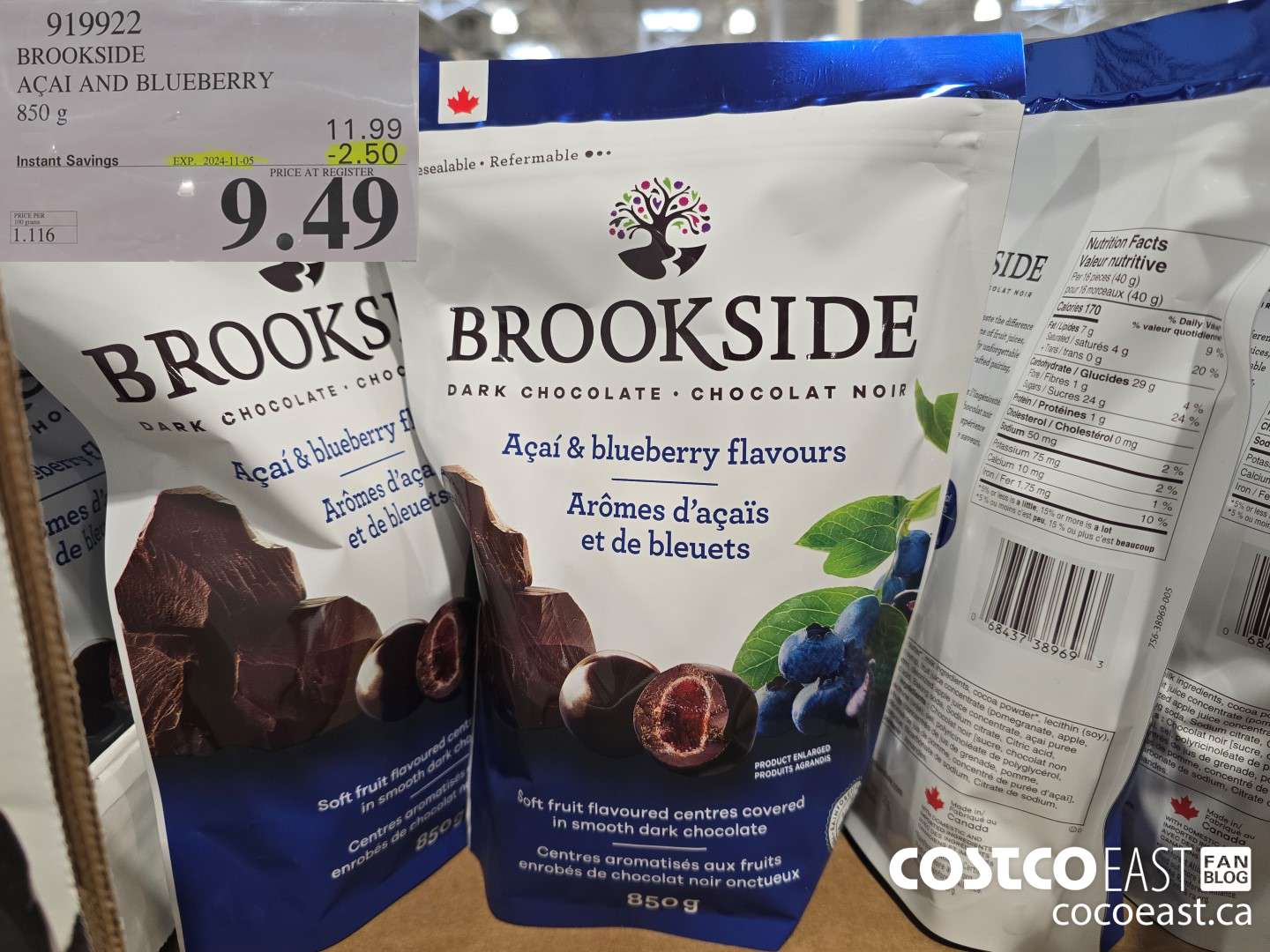 919922 BROOKSIDE ACAI AND BLUEBERRY 850 G ($2.50 INSTANT SAVINGS EXPIRES ON 2024-11-05) $9.49