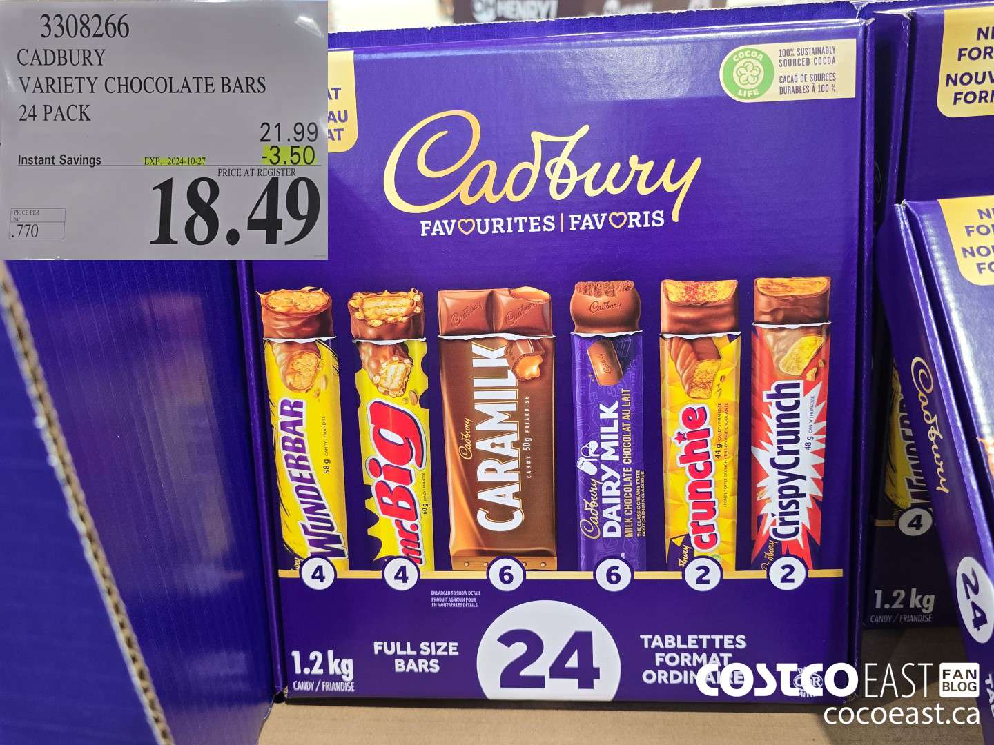 3308266 CADBURY VARIETY CHOCOLATE BARS 24 PACK ($3.50 INSTANT SAVINGS EXPIRES ON 2024-10-27) $18.49