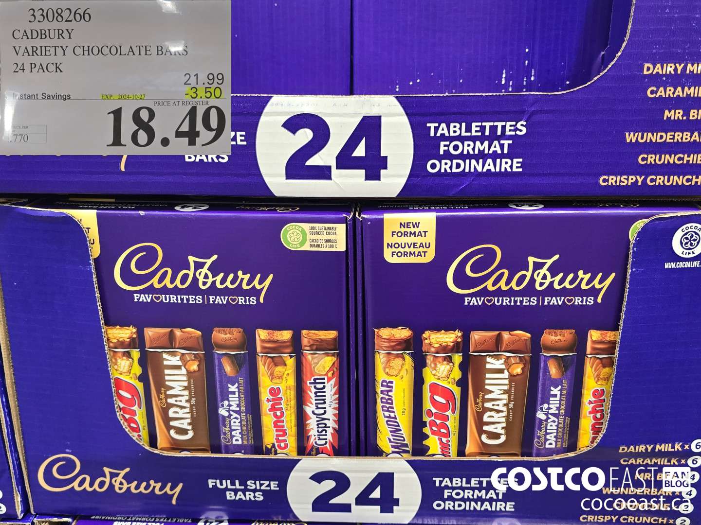 3308266 CADBURY VARIETY CHOCOLATE BARS 24 PACK ($3.50 INSTANT SAVINGS EXPIRES ON 2024-10-27) $18.49