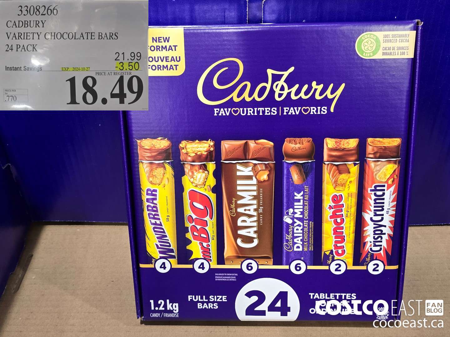 3308266 CADBURY VARIETY CHOCOLATE BARS 24 PACK ($3.50 INSTANT SAVINGS EXPIRES ON 2024-10-27) $18.49