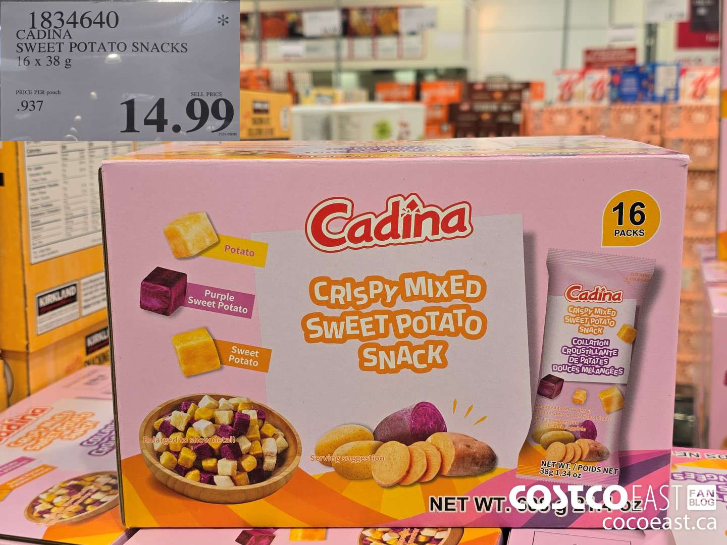 1834640 CADINA SWEET POTATO SNACKS 16 x 38 G $14.99