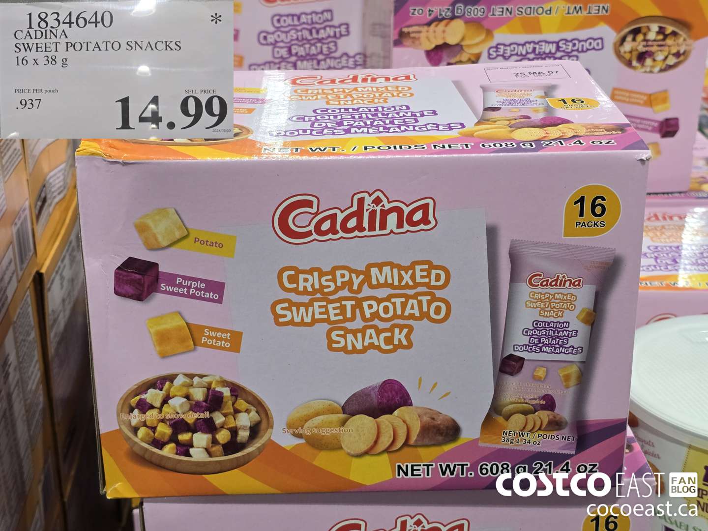 1834640 CADINA SWEET POTATO SNACKS 16 x 38 G $14.99