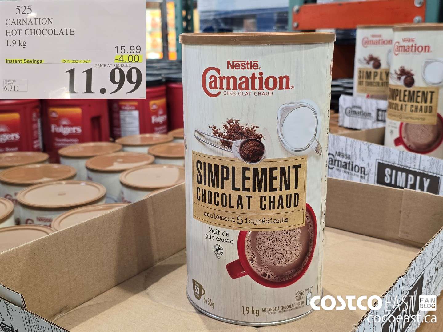 525 CARNATION HOT CHOCOLATE 1.9 KG ($4.00 INSTANT SAVINGS EXPIRES ON 2204-10-27) $11.99