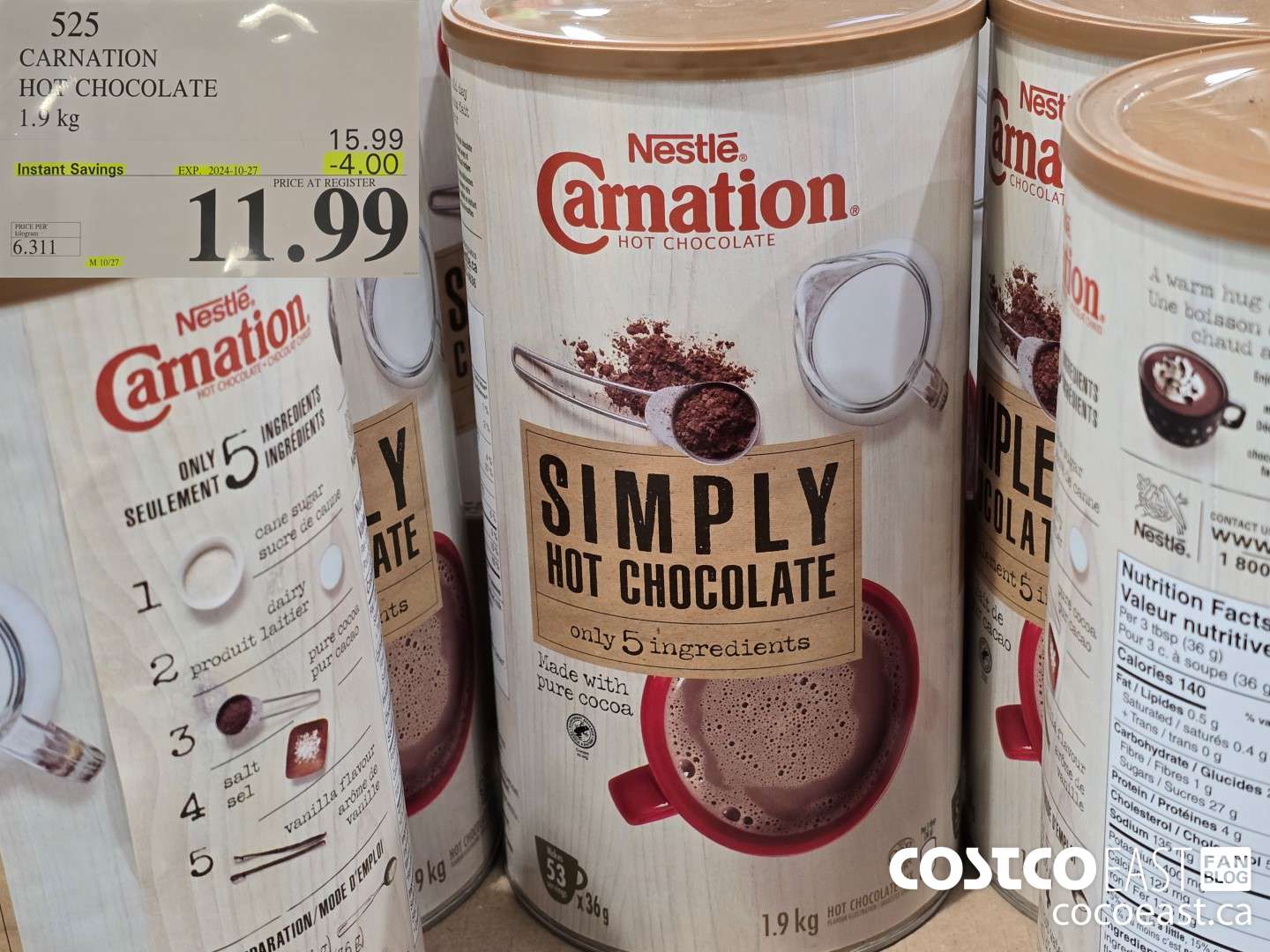 525 CARNATION HOT CHOCOLATE 1.9 KG ($4.00 INSTANT SAVINGS EXPIRES ON 2204-10-27) $11.99