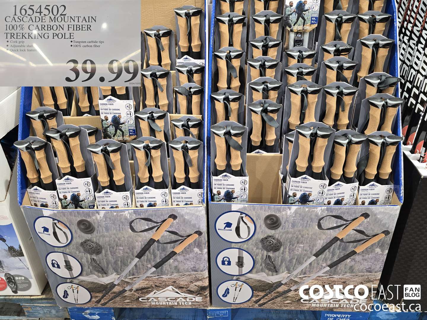 1654502 CASCADE MOUNTAIN 100% CARBON FIBRE TREKKING POLE $39.99